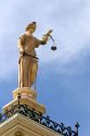 The scales of justice on top of the courthouse in Davis County, Bloomfield, Iowa.