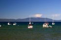 Boats anchored in the water on Lake Tahoe, California.