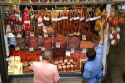 A variety of sausages and meat being sold at the Mercado Municipal in Sao Paulo, Brazil.