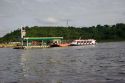 Amazon river boats fuel up at a floating gas station in Manaus, Brazil.