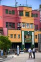 Colorful buildings in the La Boca area of Buenos Aires, Argentina.  School converted to an art gallery.