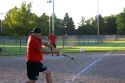 Man swinging the bat during a game of softball in Boise, Idaho.