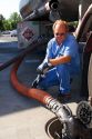 A man delivering gasoline to a gas station in Boise, Idaho.