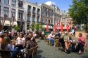 People dine outdoors at The Hague in the province of South Holland, Netherlands.