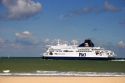 Ferry boat in the Strait of Dover in the English Channel at Calais in the department of Pas-de-Calais, France.