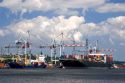 Container ships docked at Le Havre in the department of Seine-Maritime, Normandy, France.
