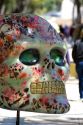 A painted skull is part of a public art display to celebrate the Day of the Dead in Mexico City, Mexico.