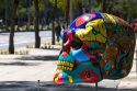 A painted skull is part of a public art display in celebration of Day of the Dead in Mexico City, Mexico.