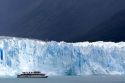 Tour boat in front of the Perito Moreno Glacier located in the Los Glaciares National Park in the south west of Santa Cruz province, Patagonia, Argentina.