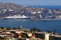 Queen Elizabeth II cruise ship docked in the Port at Valparaiso, Chile.
