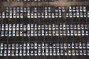 Aerial view of new imported cars at the Port of Houston in Houston, Texas.