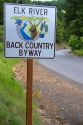 Road sign marking the Elk River Backcountry Byway in Clearwater County, Idaho.