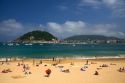 Beach scene at La Concha Bay in the city of Donostia-San Sebastian, Guipuzcoa, Basque Country, Northern Spain.