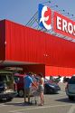 Customers outside the Eroski supermarket in the town of Castro Urdiales, Cantabria, northern Spain.