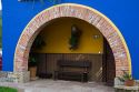 Arched entrance to a residential home in the town of Cangas de Onis, Asturias, northern Spain.