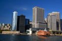 Staten Island Ferry docked near Battery Park in Lower Manhattan, New York City, New York, USA.