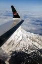 Aerial view of Mount Hood from an airplane in Oregon, USA.