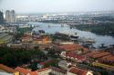 Cityscape view of Ho Chi Minh City and Saigon River from atop the Saigon Trade Center skyscraper, Vietnam.