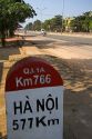 Milepost in Kilometers showing the distance from Quang Tri to Hanoi on the National Highway 1, Vietnam.
