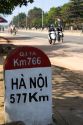 Milepost in Kilometers showing the distance from Quang Tri to Hanoi on the National Highway 1, Vietnam.