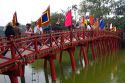 The Huc Bridge on Hoan Kiem Lake in Hanoi, Vietnam.