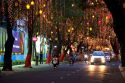Decorative lights hang from trees on Dong Khoi street in celebration of Tet Lunar New Year in Ho Chi Minh City, Vietnam.