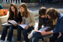 Students study near the Sorbonne in Paris, France.