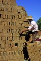 Adobe bricks being made at Talca, Chile.