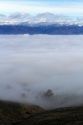 Valley fog and the Cascade Range near Ellensburg, Washington, USA.