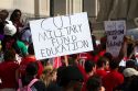 Demonstrators protest educational funding cuts on the steps of the state capitol building in Baton Rouge, Louisiana, USA.