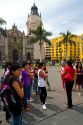 Basilica Cathedral and the Municipal Palace at the Plaza Mayor or Plaza de Armas of Lima, Peru.