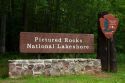 Pictured Rocks National Lakeshore park entrance located on the shore of Lake Superior in the Upper Peninsula of Michigan, USA.