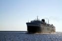 The SS Badger coal-fired passenger and vehicle ferry on Lake Michigan at Ludington, Michigan, USA.