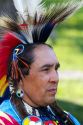 Blackfoot indian in traditional dress at the Blackfoot Arts and Heritage Festival at Waterton Park townsite in Waterton Lakes National Park, Alberta, Canada. MR