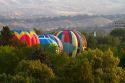 Hot air balloons ready for flight in Ann Morrison Park in Boise, Idaho, USA.