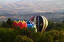 Hot air balloons ready for flight in Ann Morrison Park in Boise, Idaho, USA.