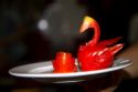 A swan carved out of a tomato on Vietnamese tour boat in Ha Long Bay, Vietnam.