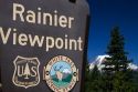 Mount Rainier viewpoint sign in the state of Washington, USA.
