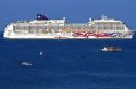 The Pride of America cruise ship at anchor off the coast at Kailua-Kona on the Big Island of Hawaii, USA.