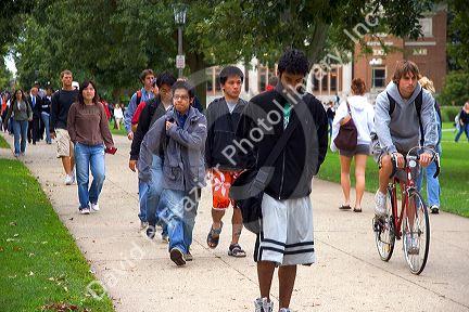 Students on the campus of the University of Illinois at Champaign.