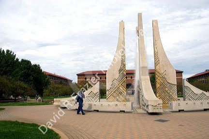 An artistic water fountain on the campus of Purdue University at West Layfeyette, Indiana.