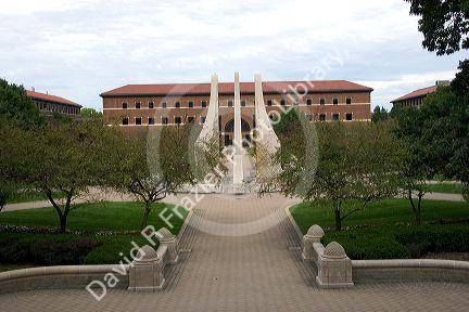 An artistic water fountain on the campus of Purdue University at West Layfayette, Indiana.