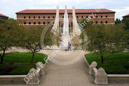 An artistic water fountain on the campus of Purdue University at West Layfayette, Indiana.