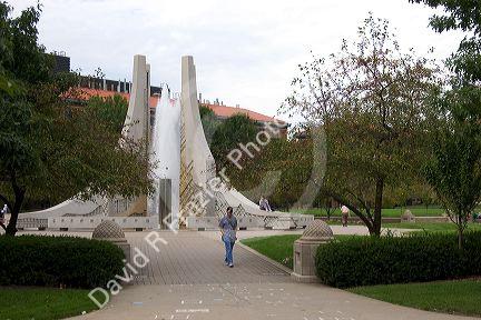 An artistic water fountain on the campus of Purdue University at West Layfayette, Indiana.