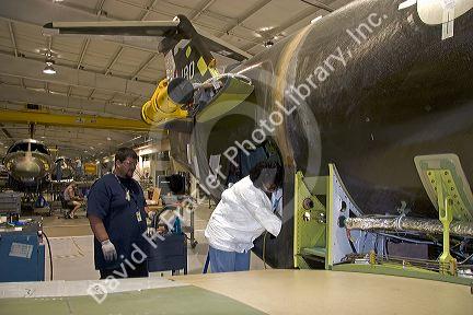 Aviation assembly workers at the Beechcraft factory in Wichita, Kansas.