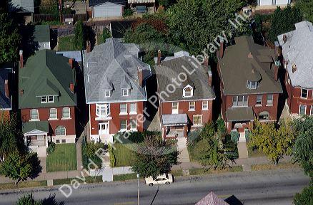 Aerial view of row houses in St. Louis, Missouri.