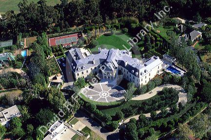 An aerial view of the Aaron Spelling Estate in Beverly Hills, California.