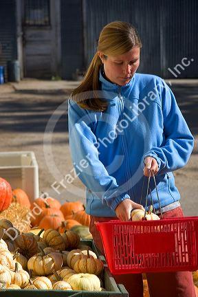A woman shops at a farmers market in Canyon County, Idaho. MR