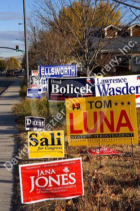 Politican candidate campaign signs in Boise, Idaho.