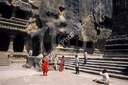 Visitors at the Ellora Caves in India.